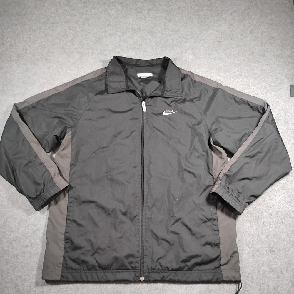 Nike Track Jacket Mens Large Black Gray Windbreaker Mesh Lined Vintage Y2K Gorp